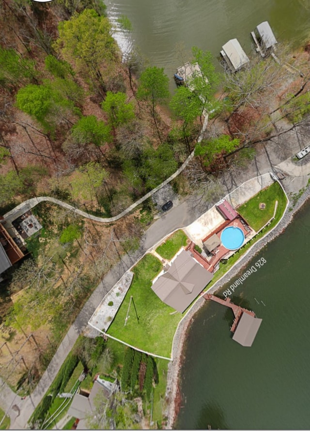 bird's eye view featuring a water view