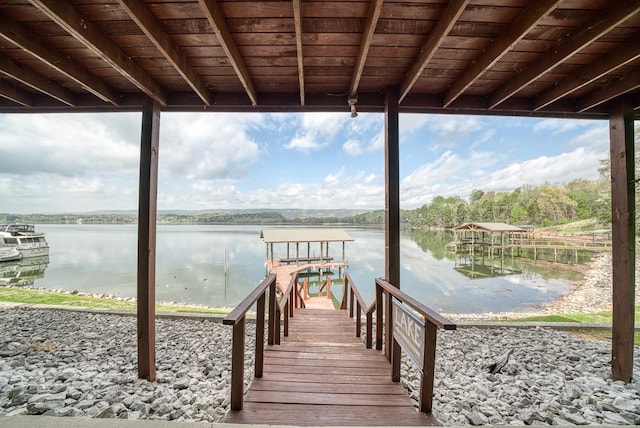dock area featuring a water view
