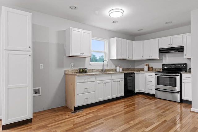 5742 Keith Rd, Ringgold, GA 30736 - kitchen featuring electric range, dishwasher, a sink, white cabinets, and under cabinet range hood