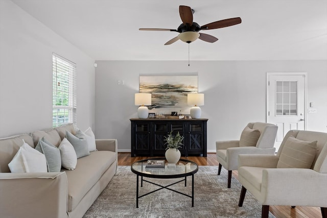 5742 Keith Rd, Ringgold, GA 30736 - living room featuring a ceiling fan, baseboards, and wood finished floors
