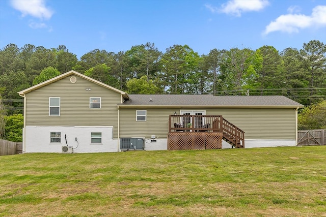 5742 Keith Rd, Ringgold, GA 30736 - rear view of property featuring a lawn, central AC, a deck, and fence