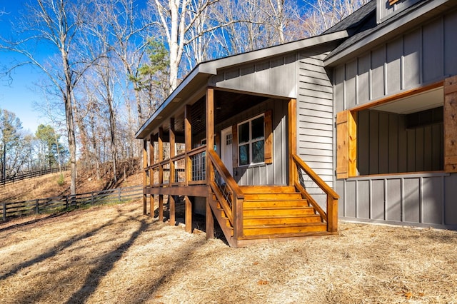 exterior space featuring board and batten siding