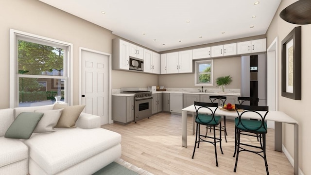 kitchen with white cabinetry, sink, light hardwood / wood-style flooring, and stainless steel appliances