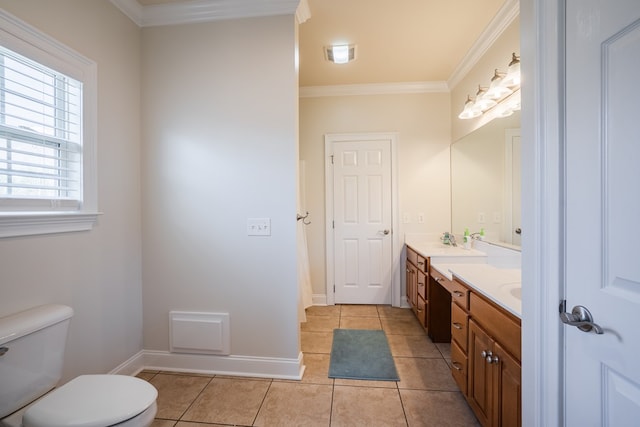 3034 Highland Cir, Rocky Face, GA 30740 - full bathroom with toilet, ornamental molding, tile patterned floors, visible vents, and double vanity