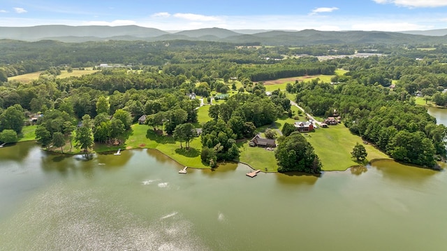 bird's eye view with a water and mountain view