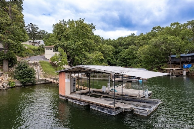 dock area with a water view