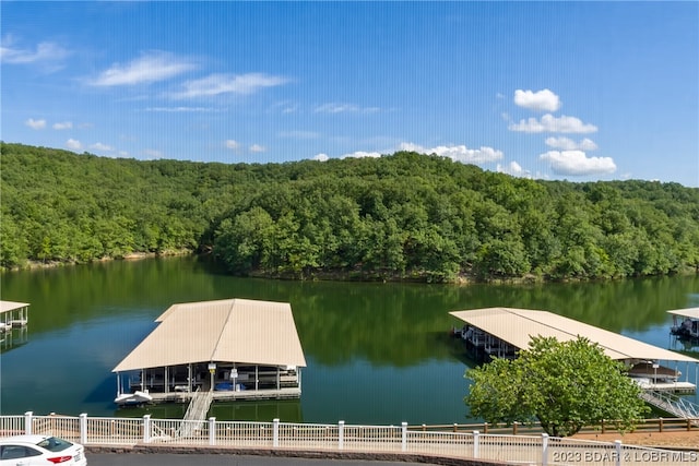 view of dock featuring a water view