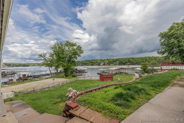 water view with a boat dock