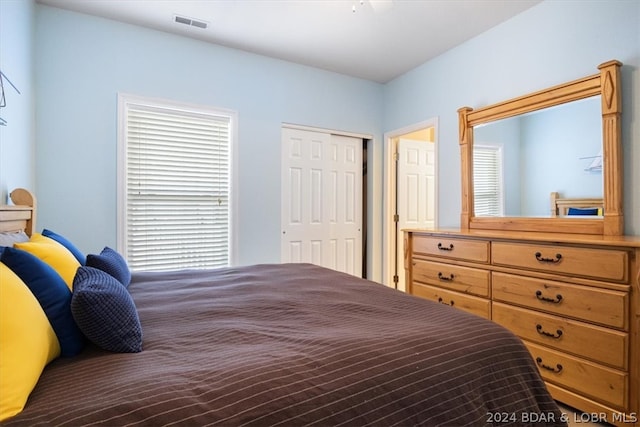 bedroom with a closet and multiple windows