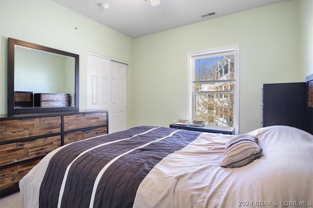 bedroom with a closet and ceiling fan