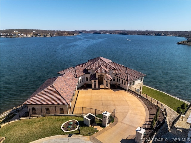 aerial view featuring a water view