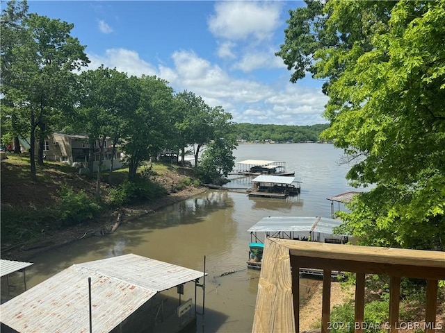 dock area featuring a water view