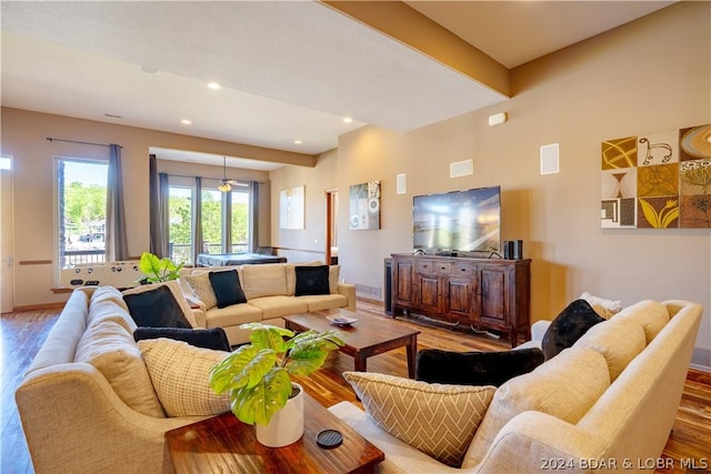 living room with hardwood / wood-style floors