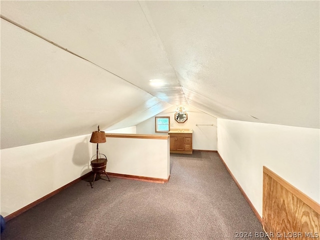 additional living space featuring carpet and vaulted ceiling