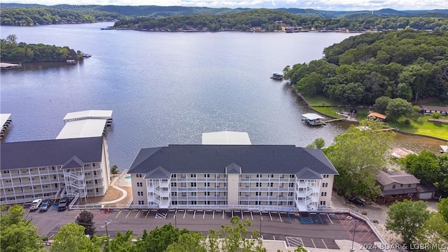 aerial view with a water view