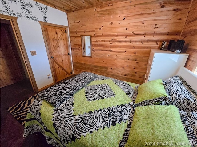 27271 Little Buffalo Rd, Stover, MO 65078 - bedroom featuring wood walls and wood ceiling