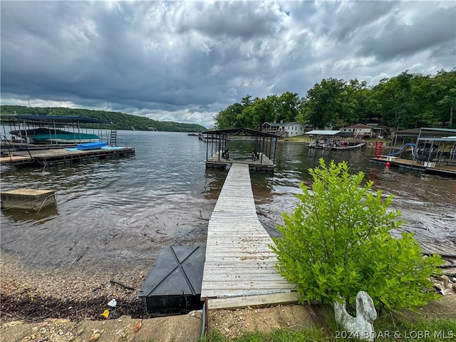 view of dock featuring a water view