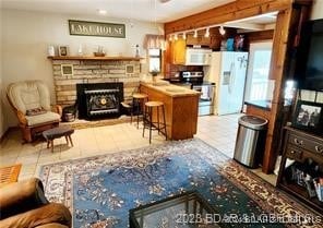 living room with tile patterned flooring