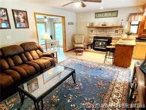 living room featuring ceiling fan