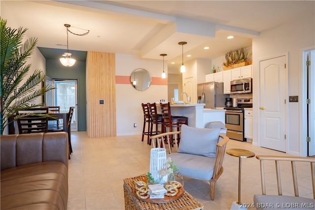 tiled living room with sink