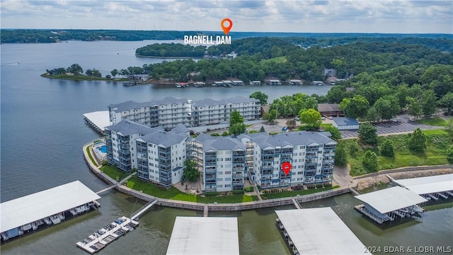 aerial view featuring a water view