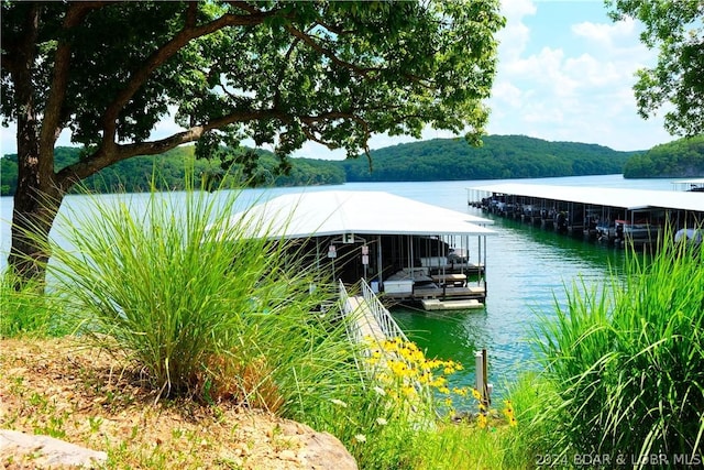 view of dock with a water view