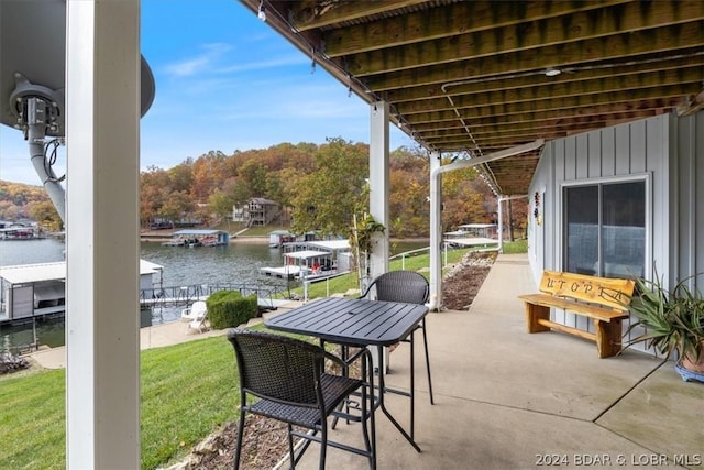 view of patio / terrace featuring a water view