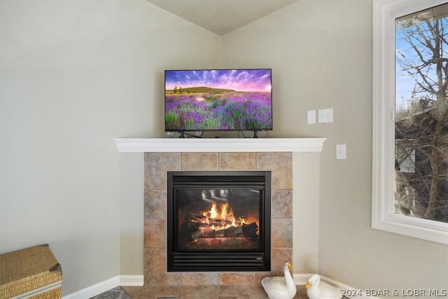 room details with a tile fireplace