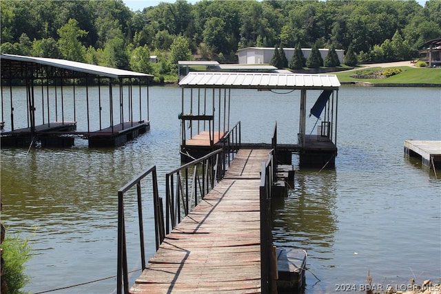 dock area with a water view