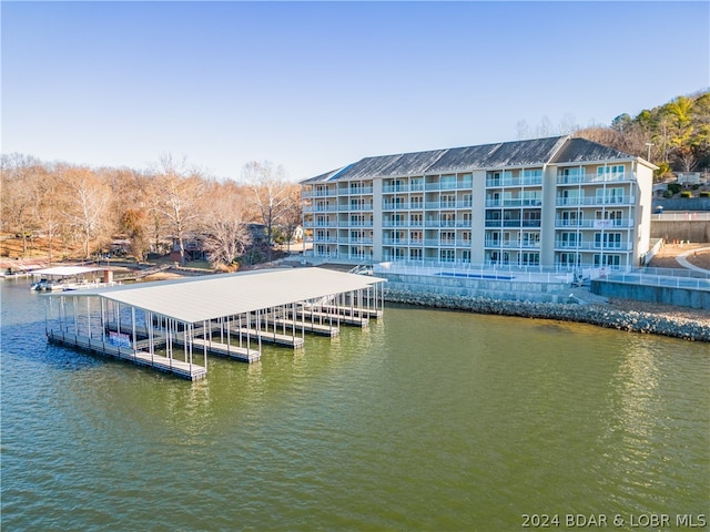 dock area with a water view