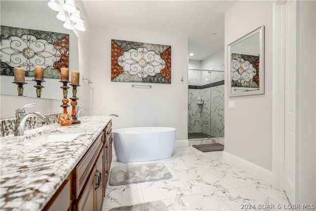 bathroom with plus walk in shower and vanity