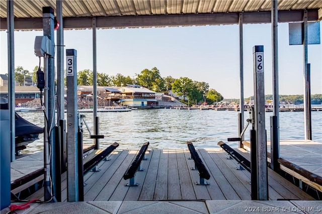 dock area with a water view