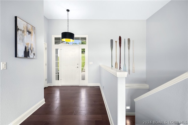 foyer entrance featuring dark hardwood / wood-style floors