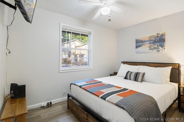 bedroom featuring ceiling fan and hardwood / wood-style flooring