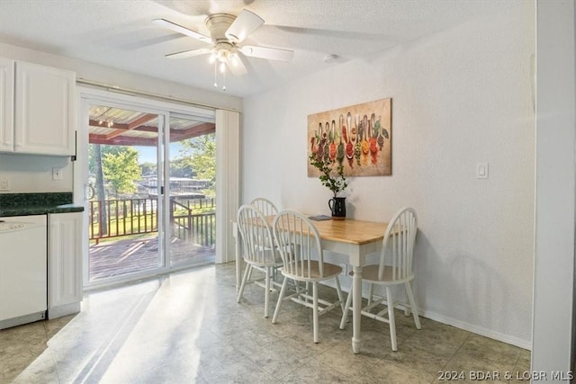 1465 Easy St, Osage Beach, MO 65065 - dining area featuring a ceiling fan, a textured ceiling, and baseboards