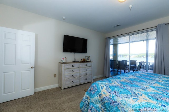 bedroom featuring carpet flooring and access to exterior