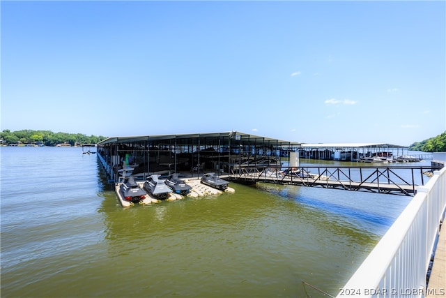 dock area with a water view