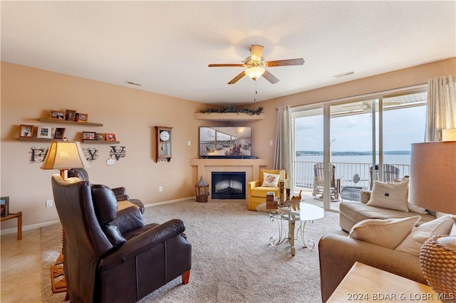 living room featuring ceiling fan