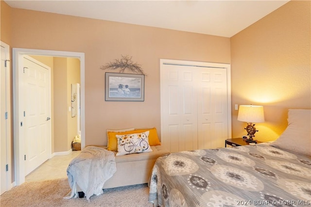 carpeted bedroom featuring a closet