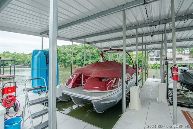 dock area with a water view