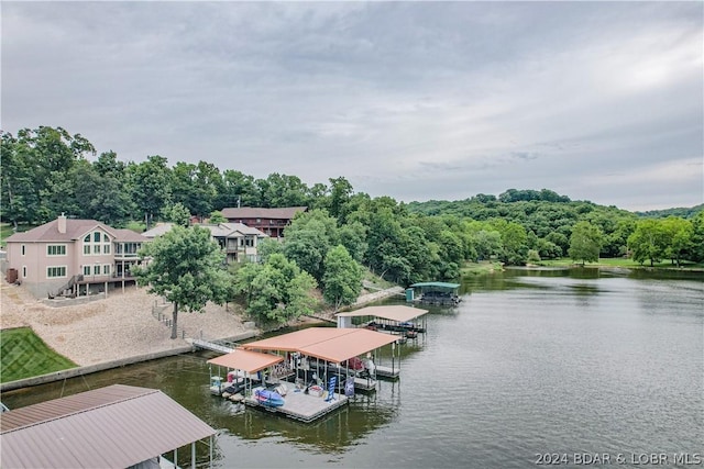 view of dock with a water view