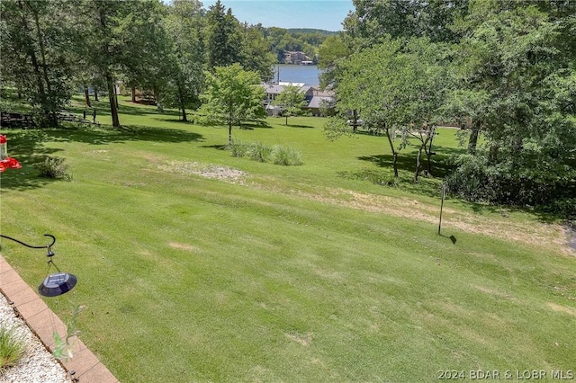 view of yard with a water view