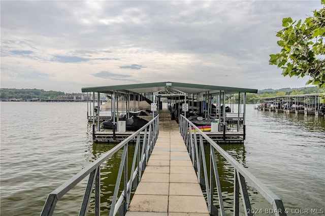 view of dock with a water view