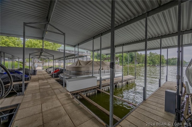 dock area with a water view