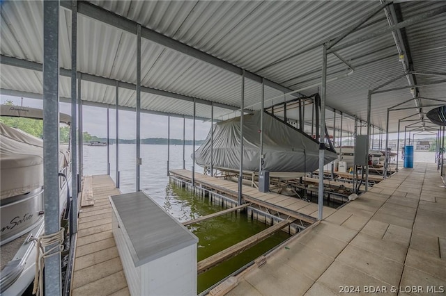 dock area with a water view