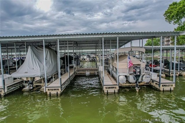 dock area with a water view