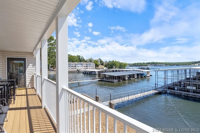 dock area with a water view