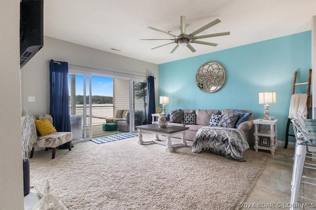 living room with ceiling fan