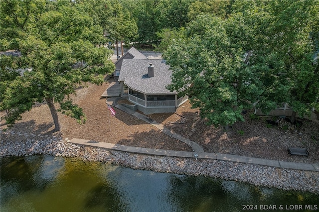 aerial view with a water view