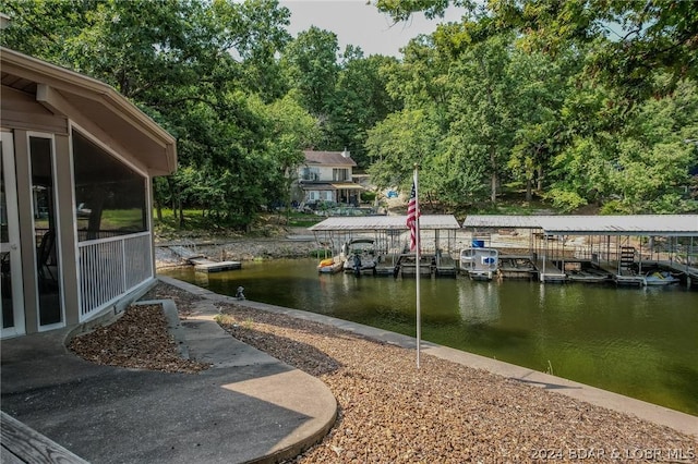 view of dock with a water view